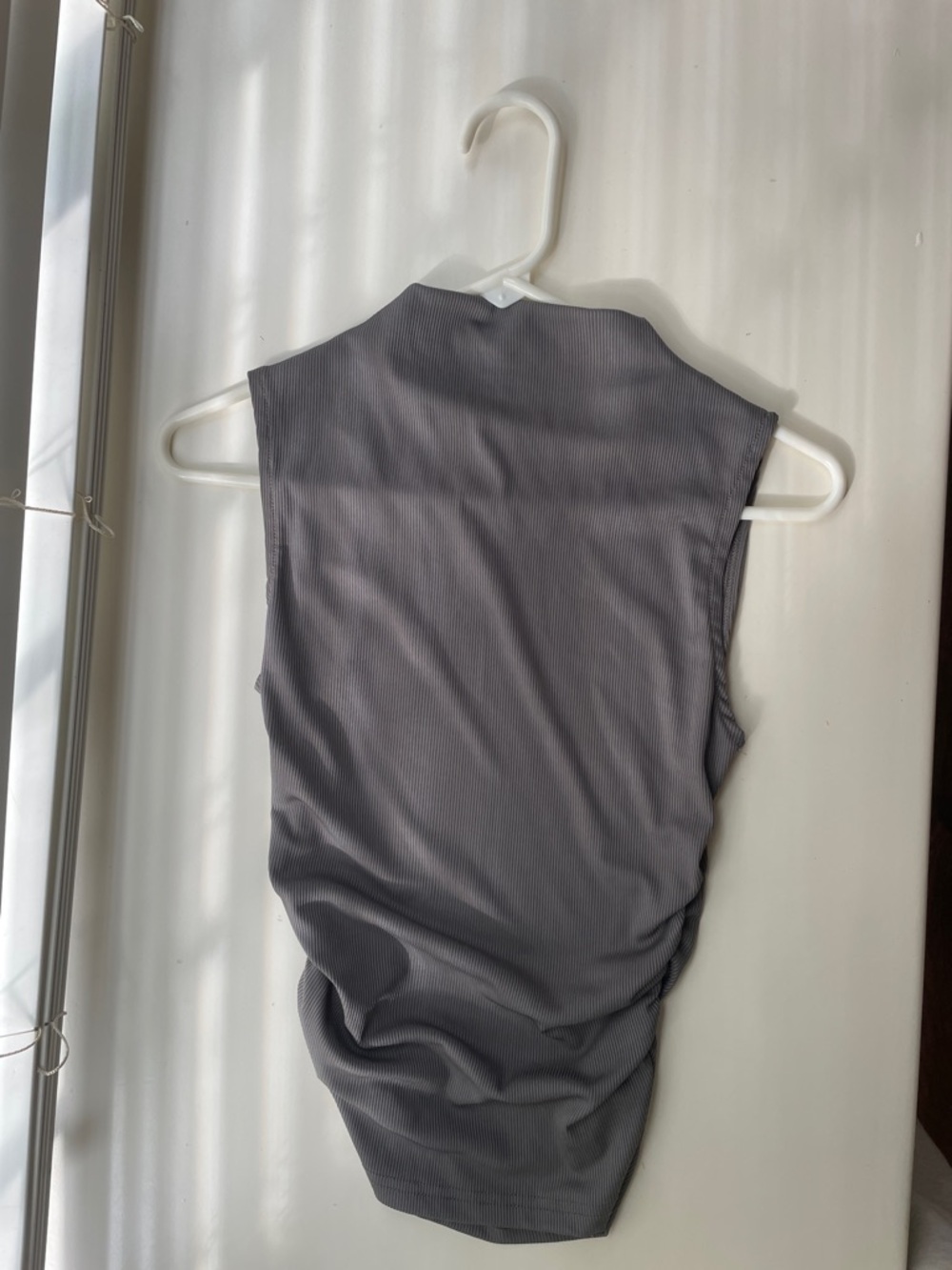 Sleeveless Ribbed Mock Neck Tank Top - Gray
